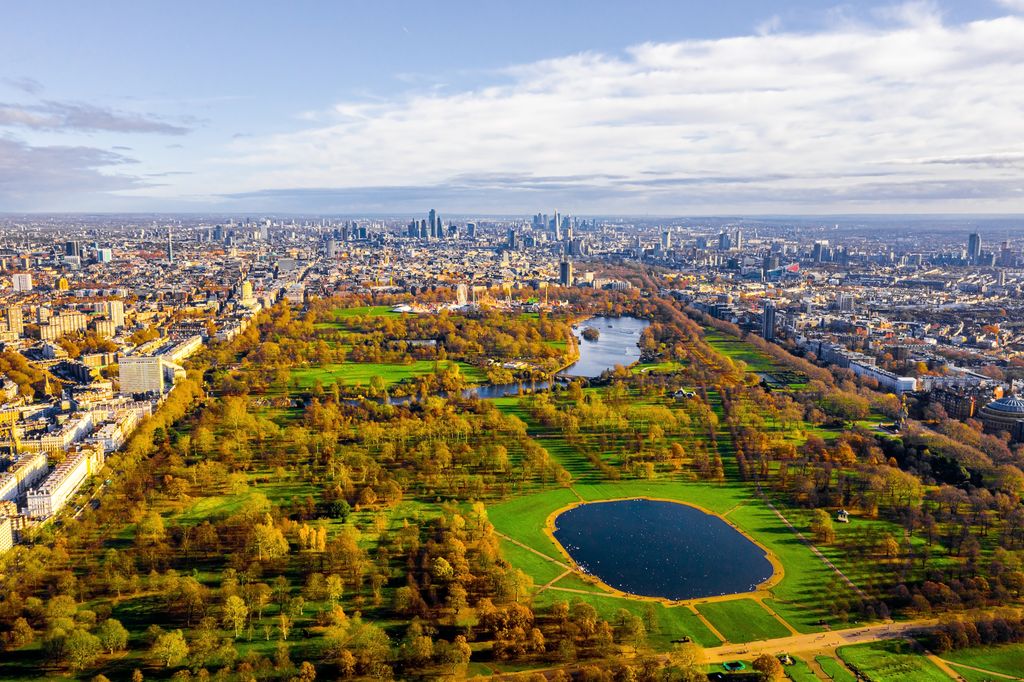 Aerial panoramic view of the Hyde park in London