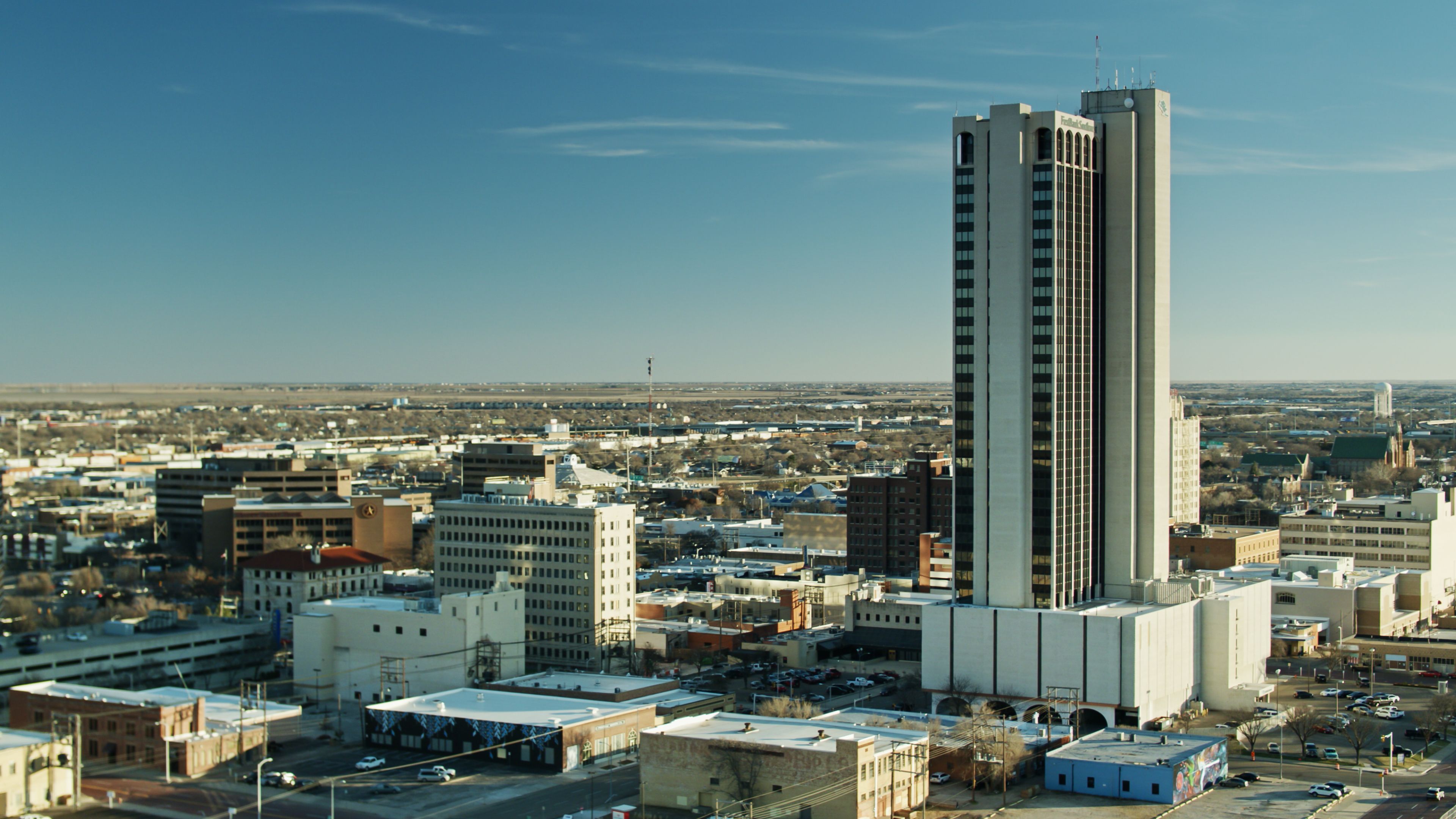 Drone shot of downtown Amarillo, Texas