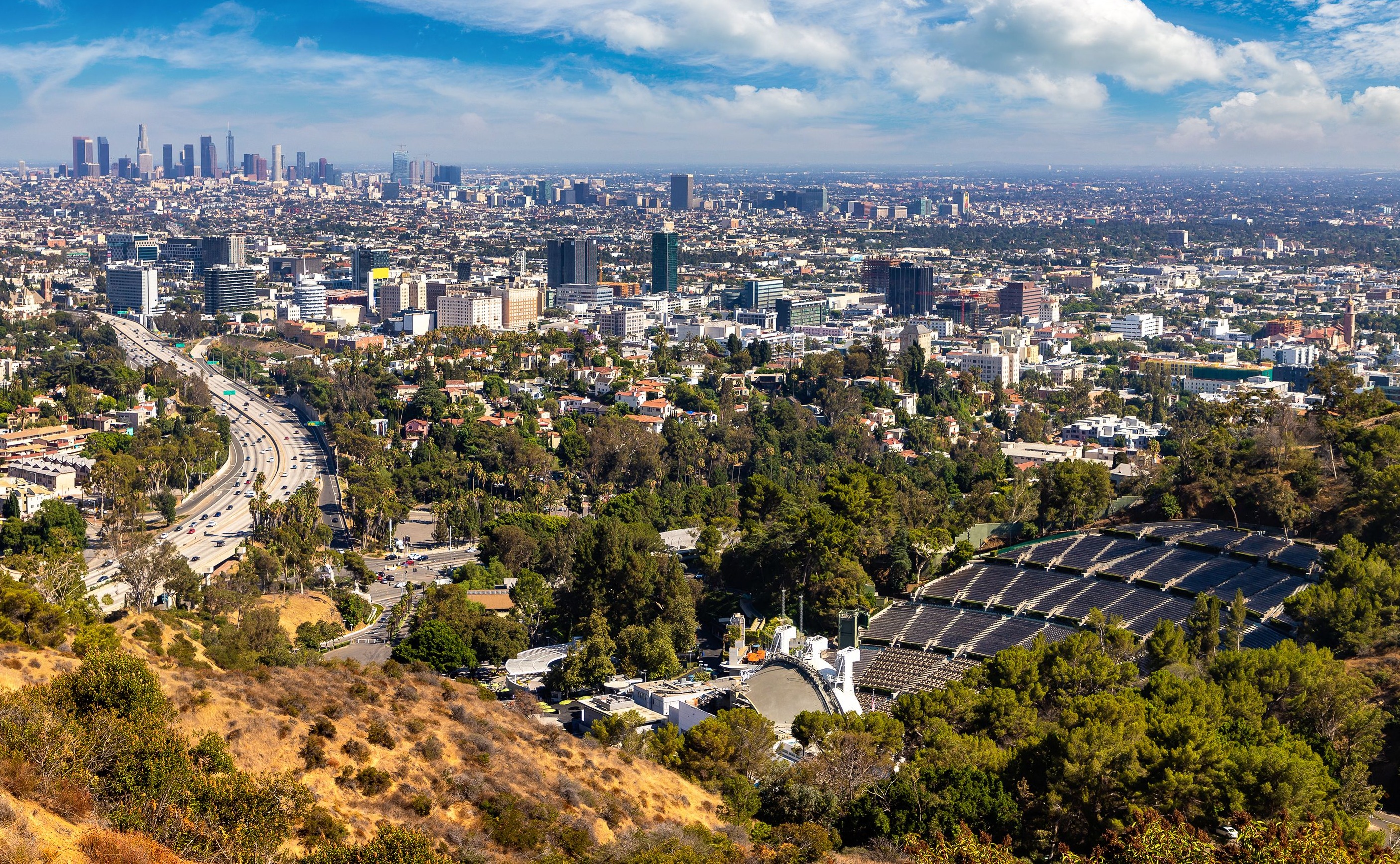 Panoramic view of Los Angeles with the Hollywood Bowl in view, California, USA