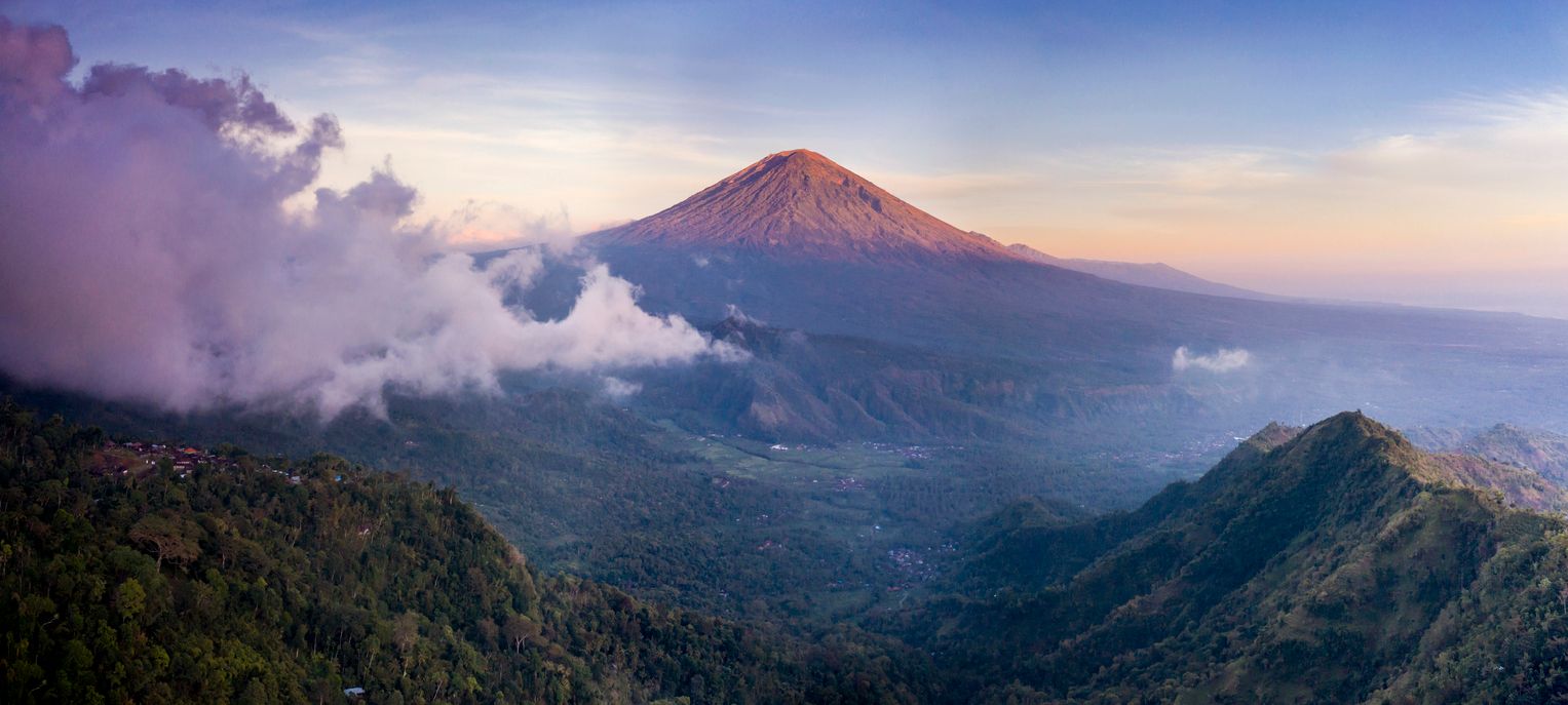Sunrise panorama of the Agung volcano in Bali