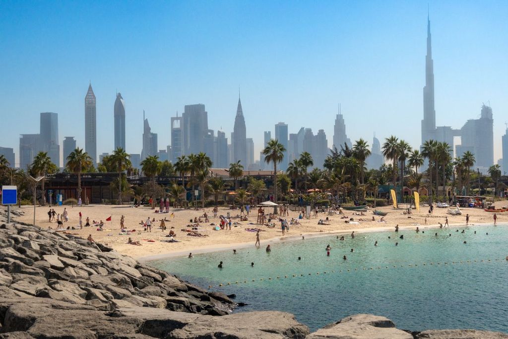 Panoramic view of popular La Mer beach in Dubai, UAE