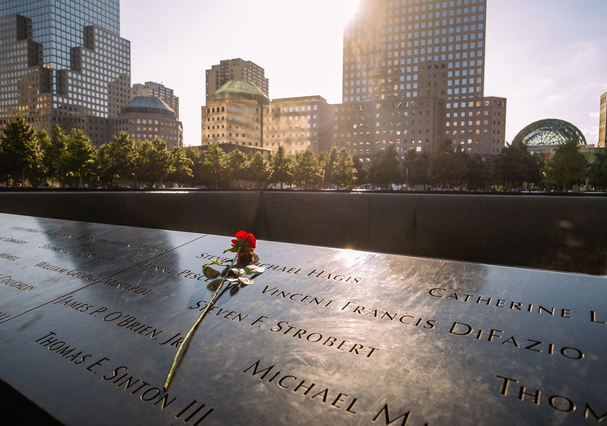 Rose placed on the 9/11 Memorial in New York City