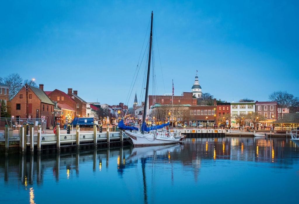 View of boats in the harbor in Annapolis, Maryland