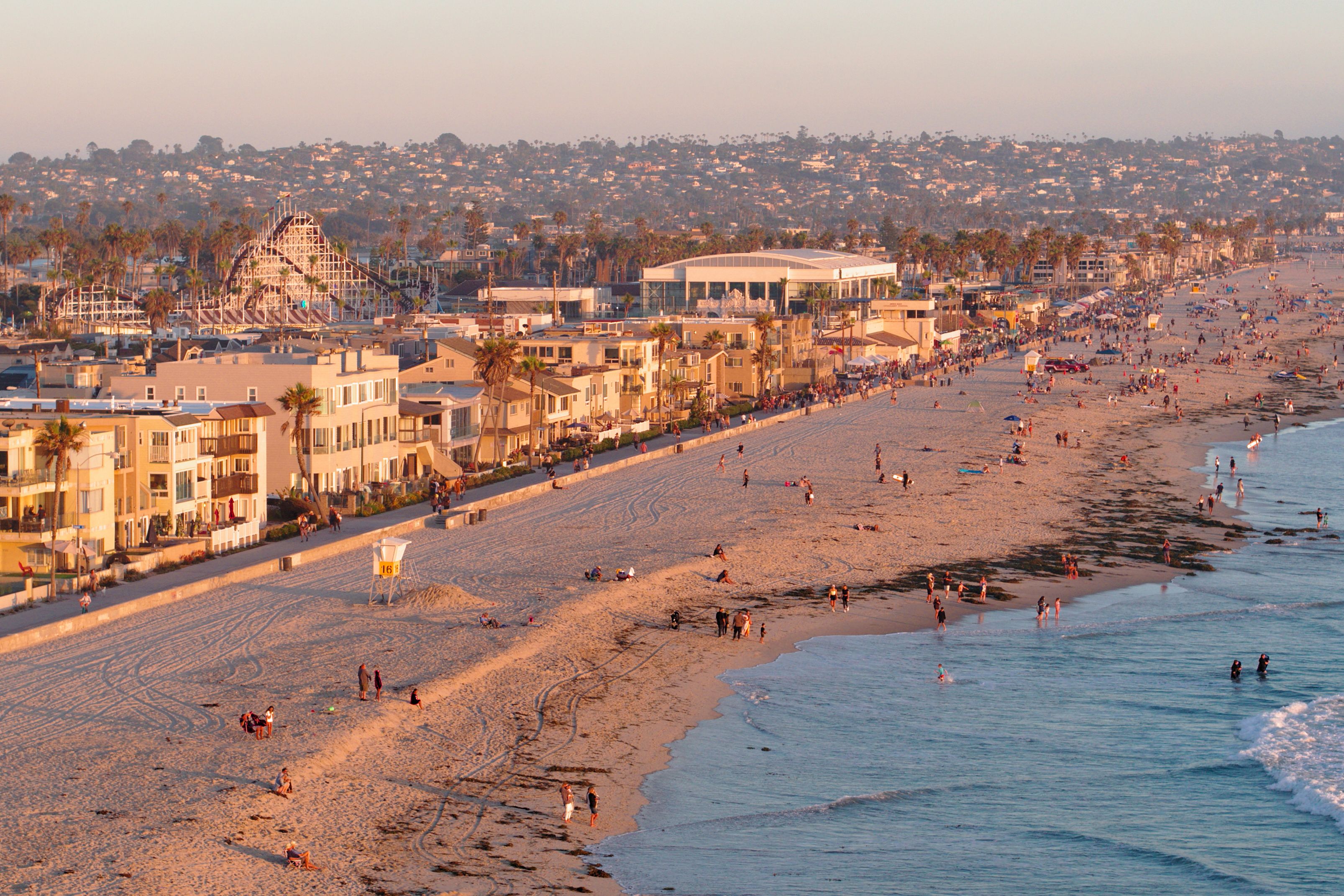 Drone view of Mission Beach, California