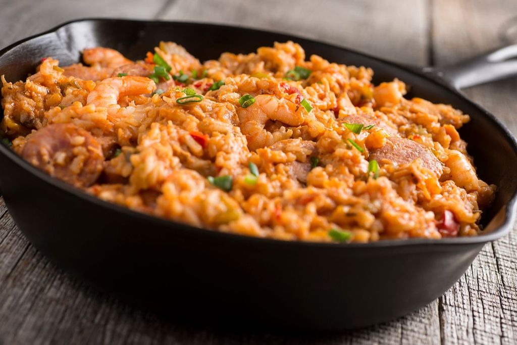 Jambalaya in a cast iron skillet