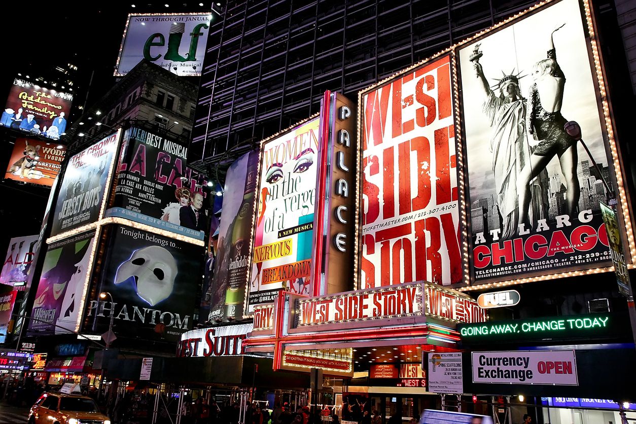 Broadway theater billboards in Times Square