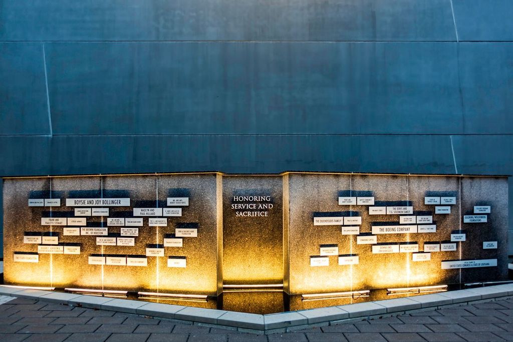 Dusk at a building facade of the National WWII Museum, New Orleans