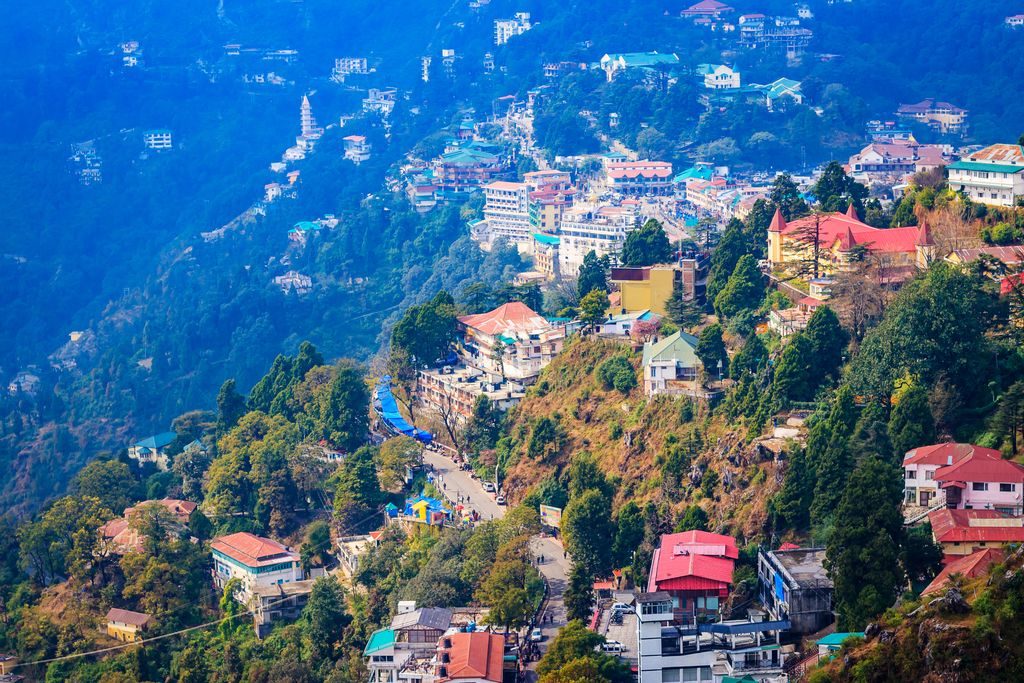 Mussoorie landscape in cloudy rainy Monsoon season