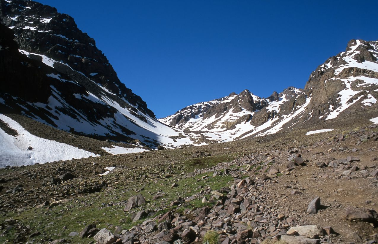 Jebel Toubkal summit in High Atlas, Morocco