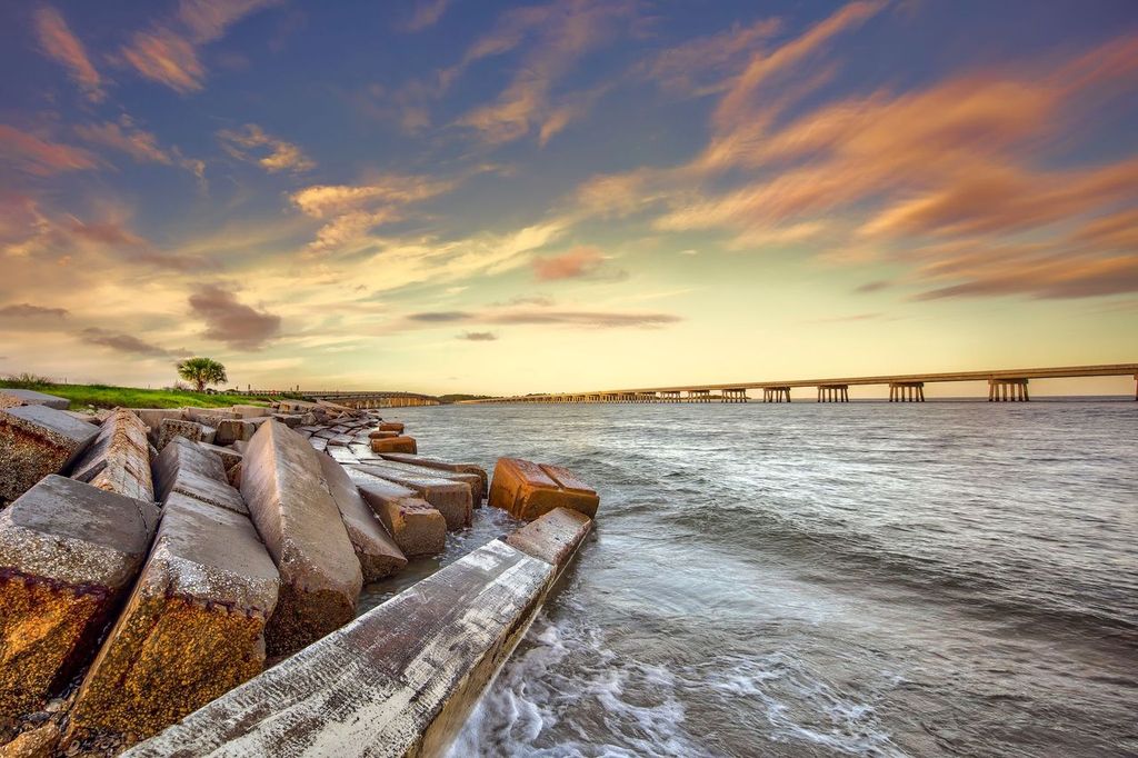 Two bridges connecting Amelia Island and Big Talbot Island, Florida, USA.