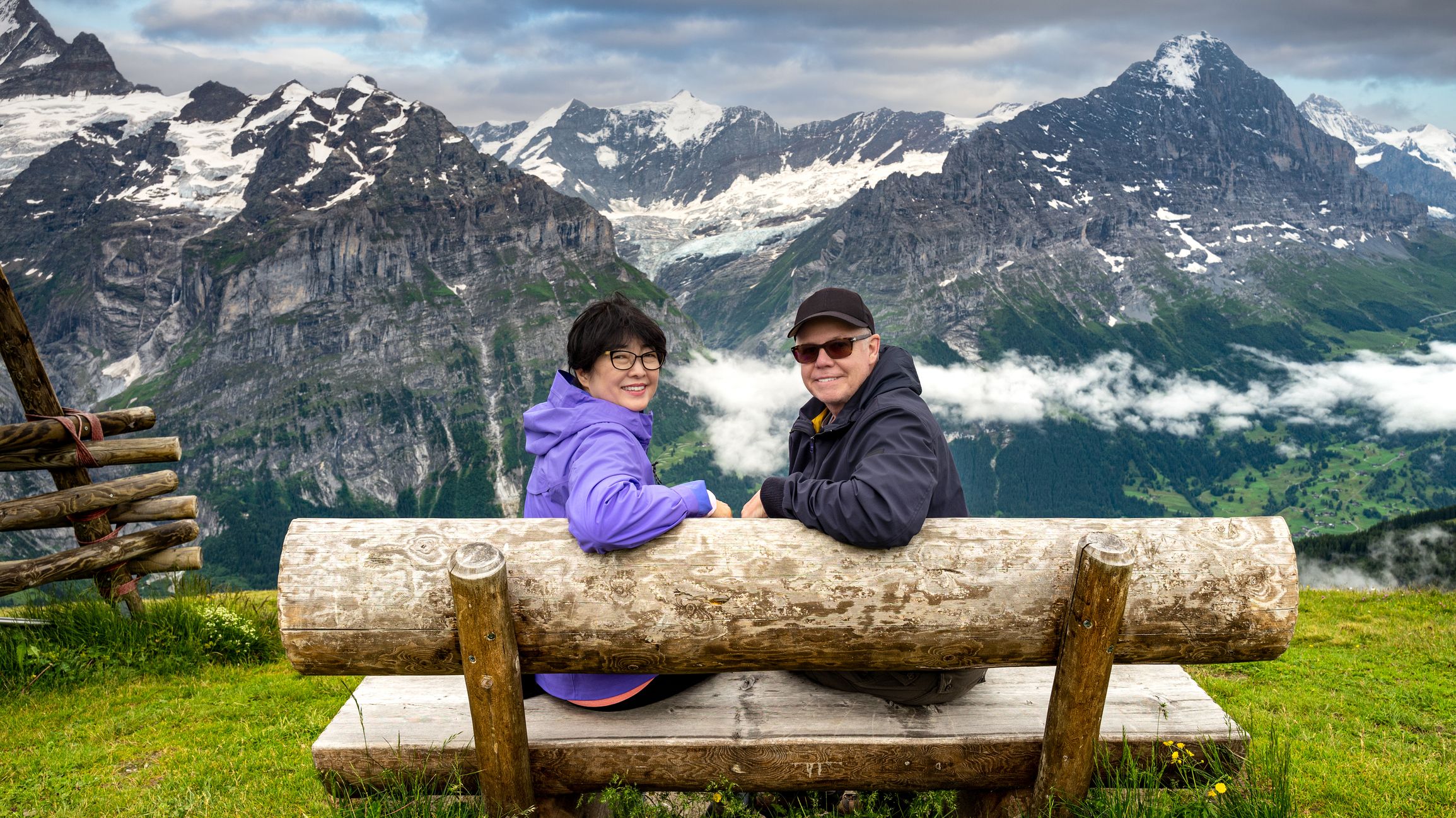 Senior couple trekking the Swiss alps