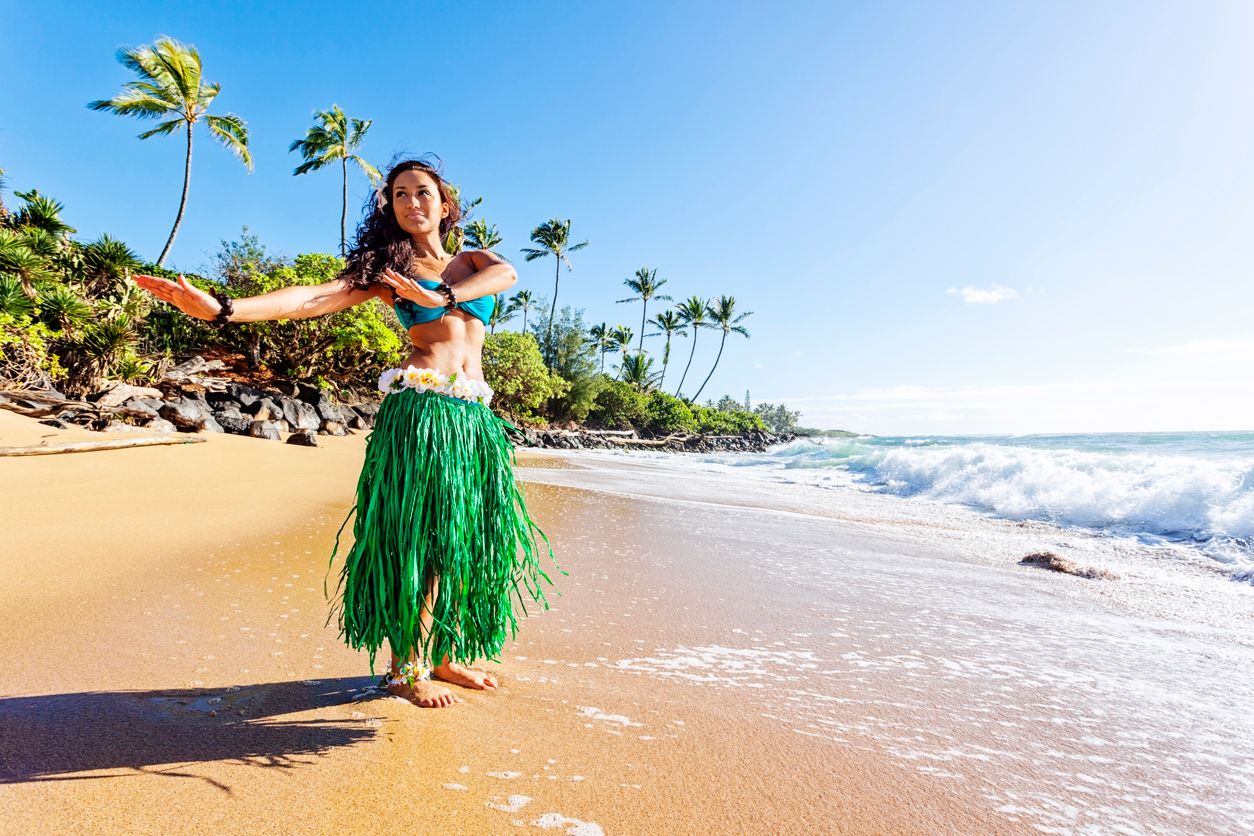Hula dancer, dancing on a Hawaiian beach