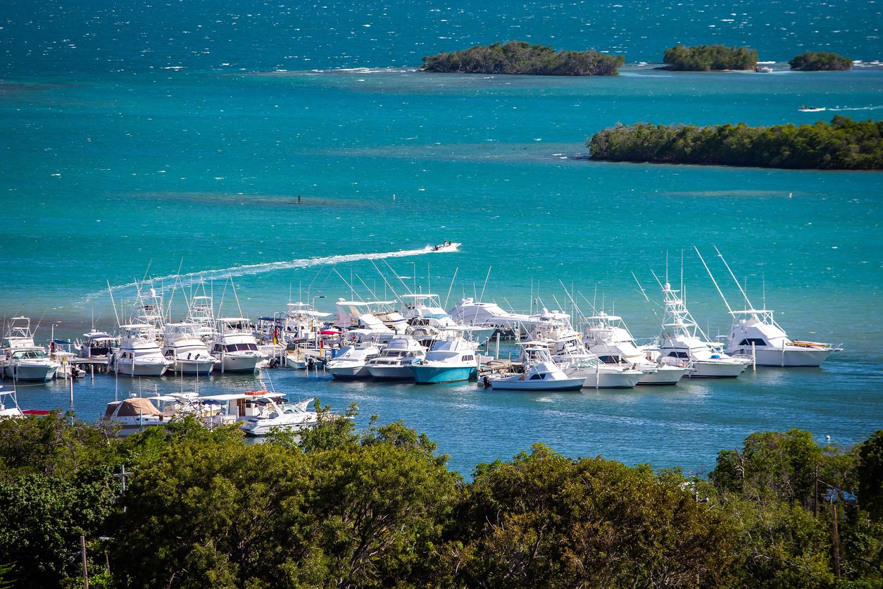 Multiple boats docked at bay of Puerto Rico