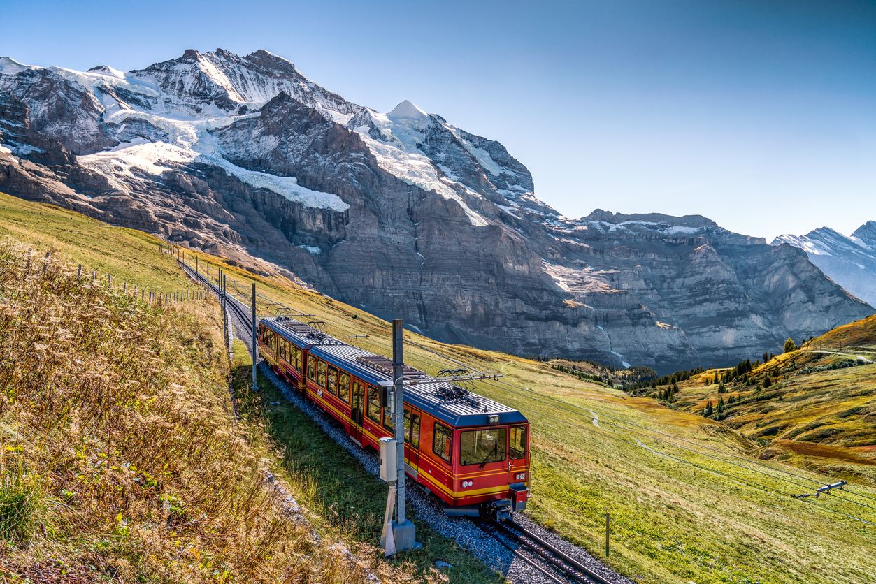 Jungfrau railway with a background view of Jungfrau, Switzerland