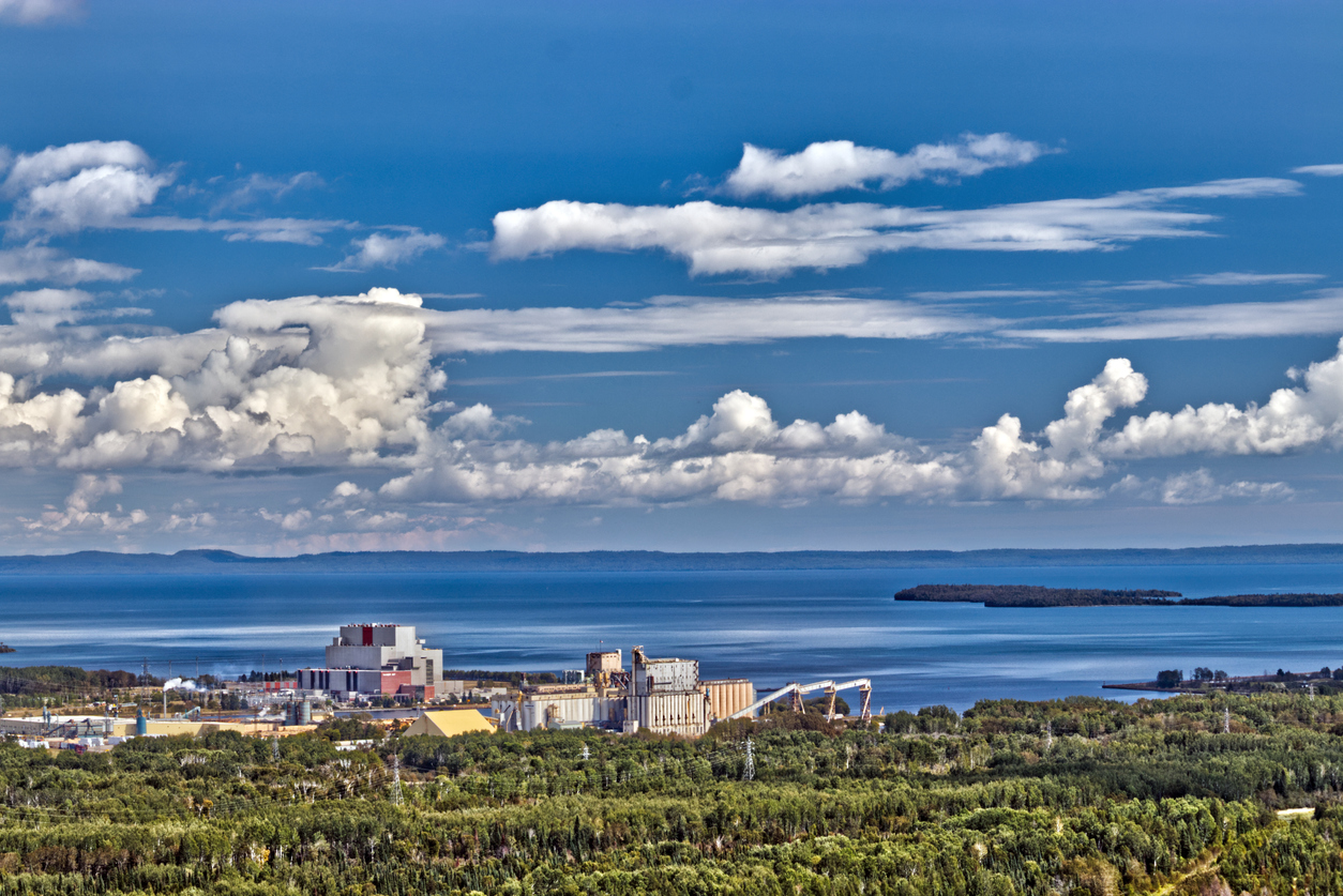 Industrial infrastructure on the Lake Superior seen from Mt. McKay - Thunder Bay, Ontario, Canada