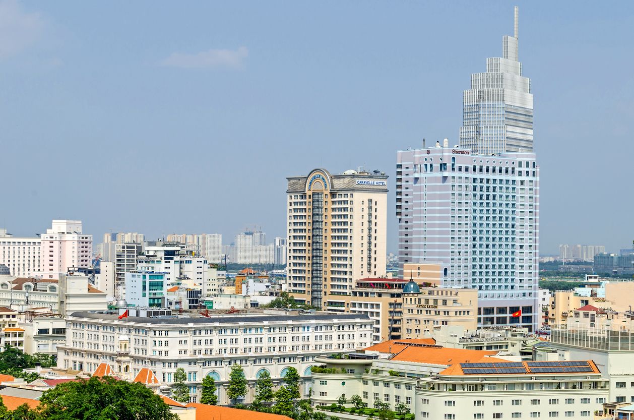 Center of Saigon with the Opera View building surrounded by famous five-star hotels Caravelle and Sheraton