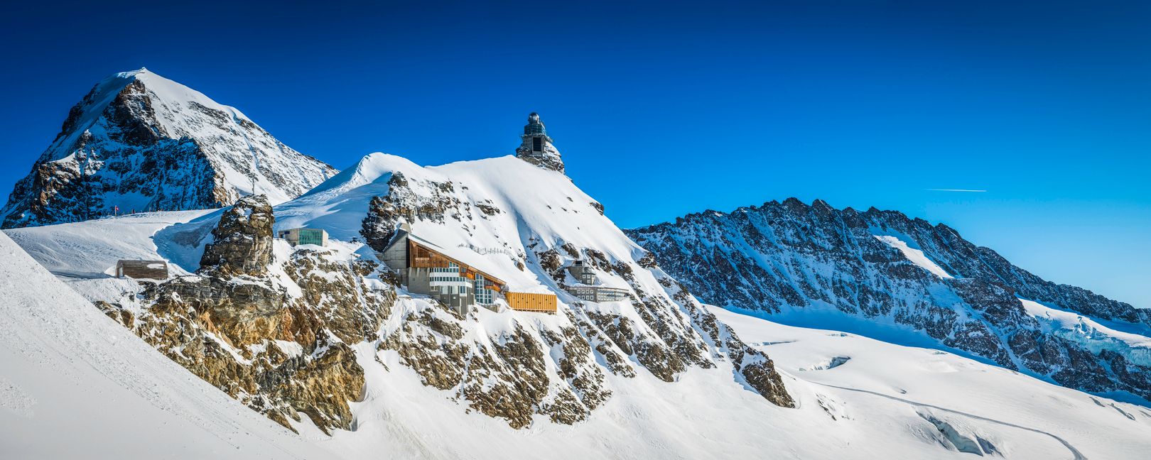 Sphinx Observatory and tourists at the Jungfraubahn Top of Europe building, Bern, Switzerland
