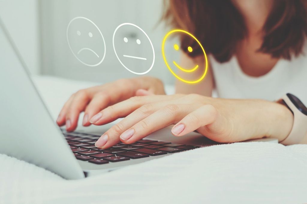 Customer reviews with options ranging from sad, ambivalent, and happy