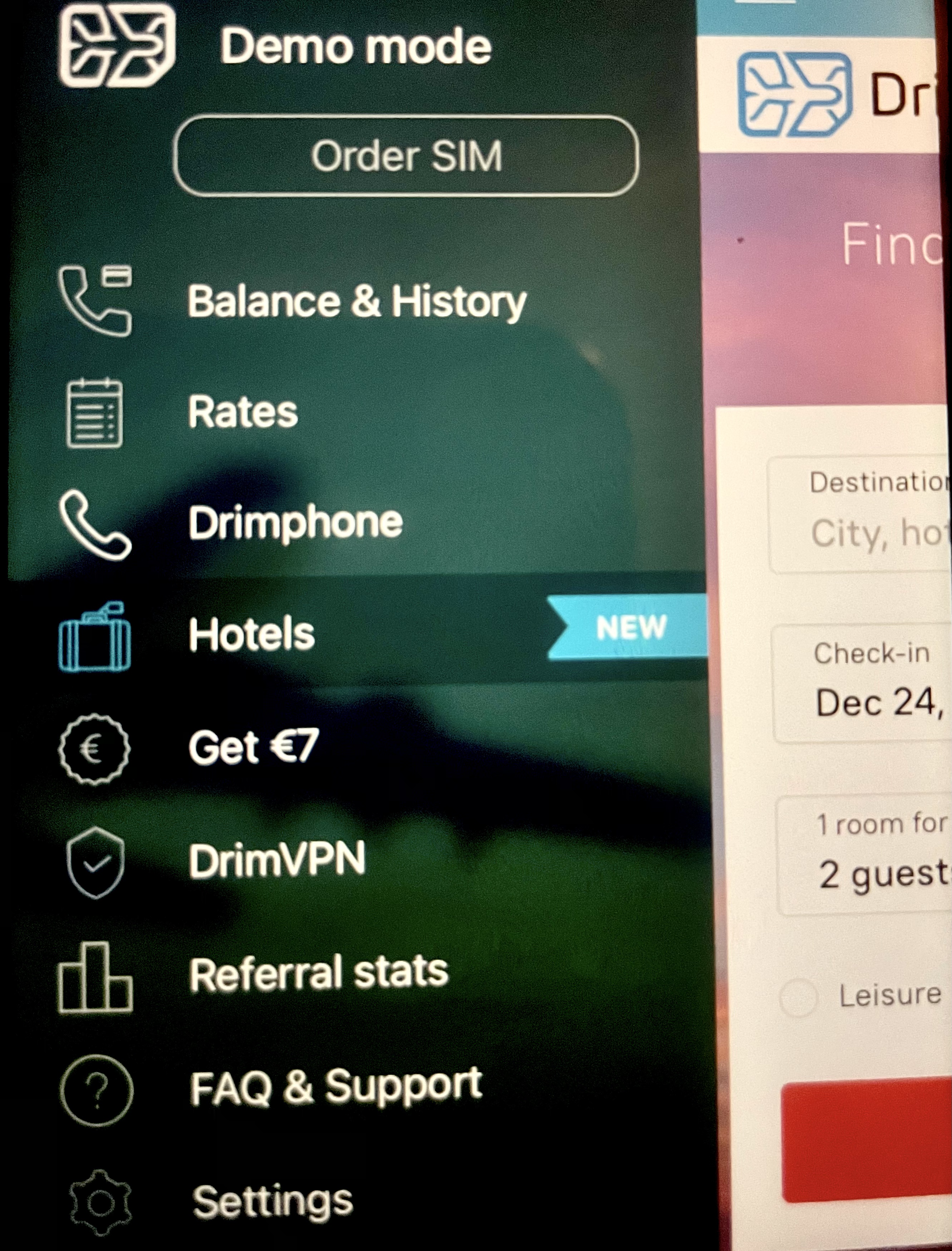 DrimSim Mobile App Functionality.
