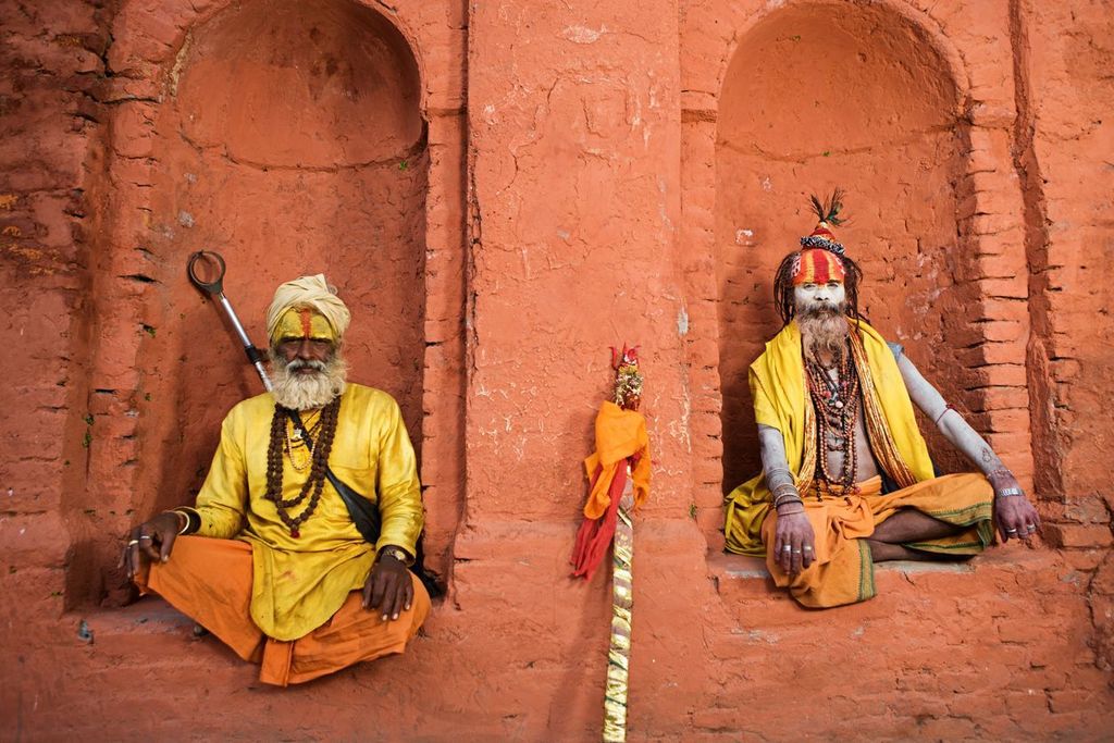 Sadhu - Indian holymen sitting in the temple