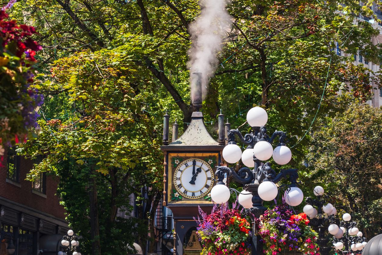 The historic steam clock located in Gastown is a popular travel destination.