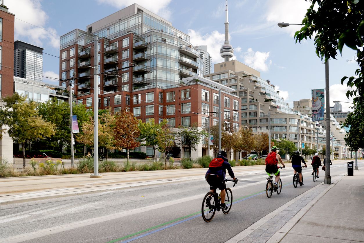 Cycling on Queens Quay West, Toronto, Canada