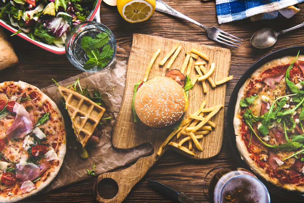 American fast food and drink on a table.