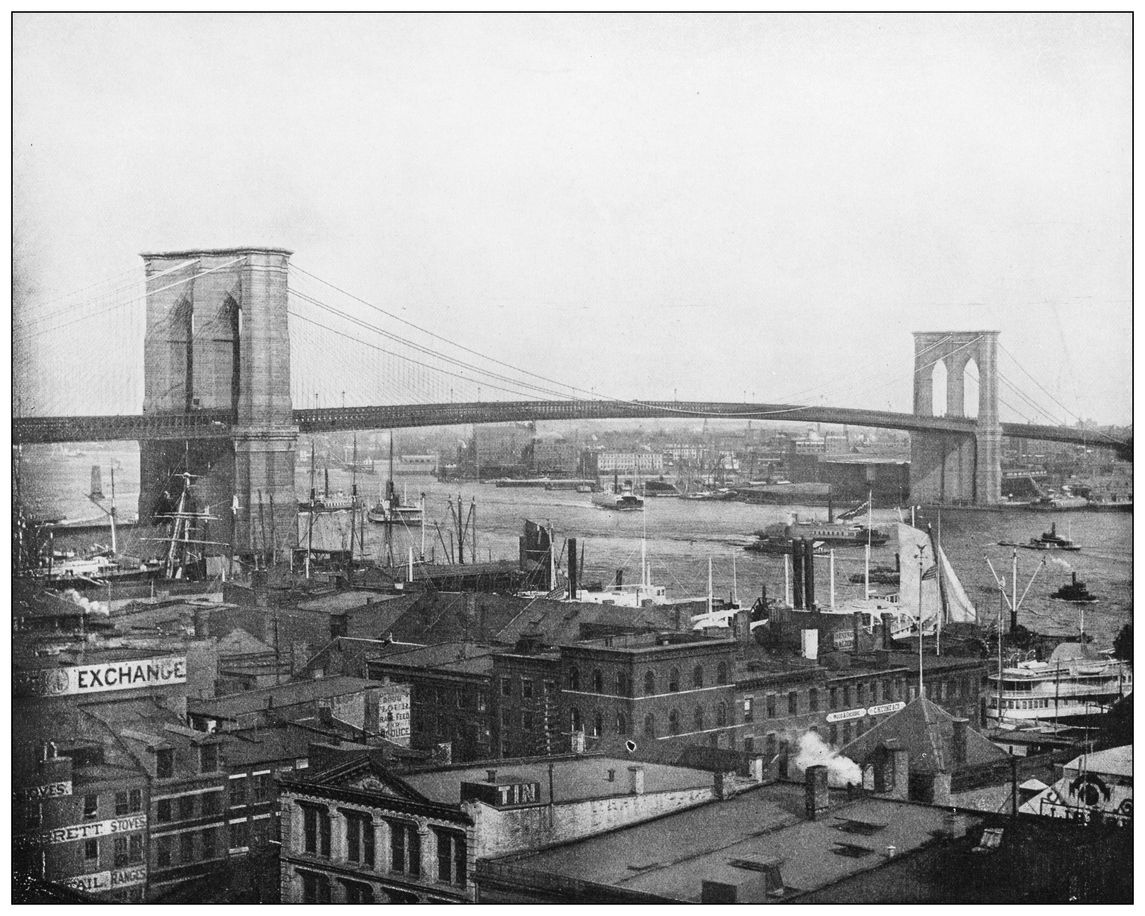 Antique photograph: Brooklyn Bridge, New York