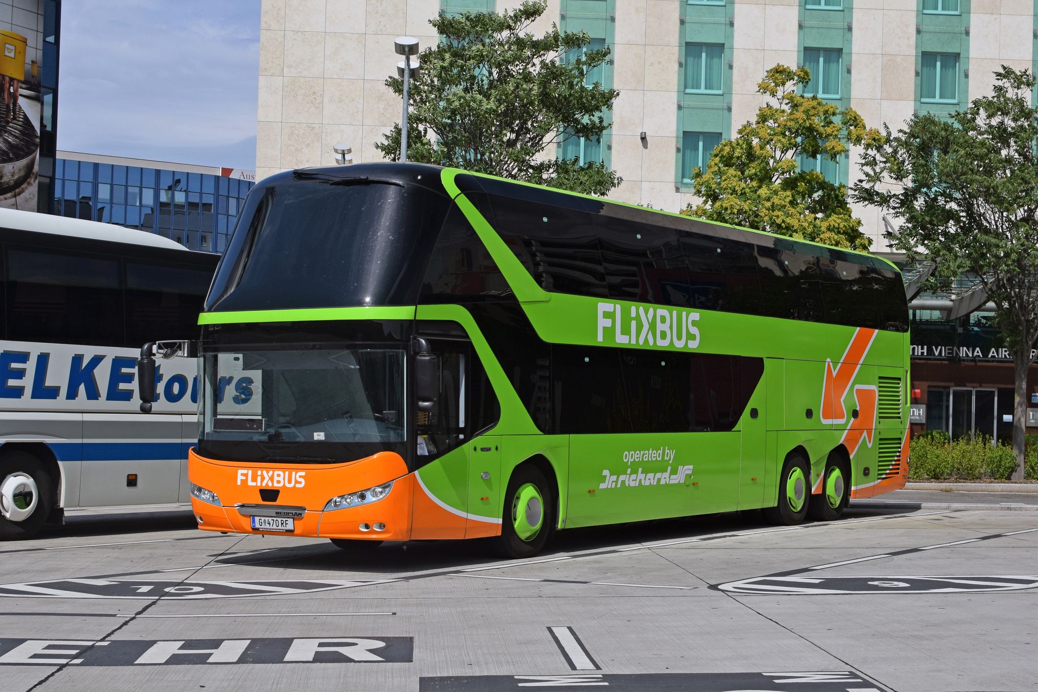 FlixBus - Neoplan Skyliner luxury coach stopped on the parking