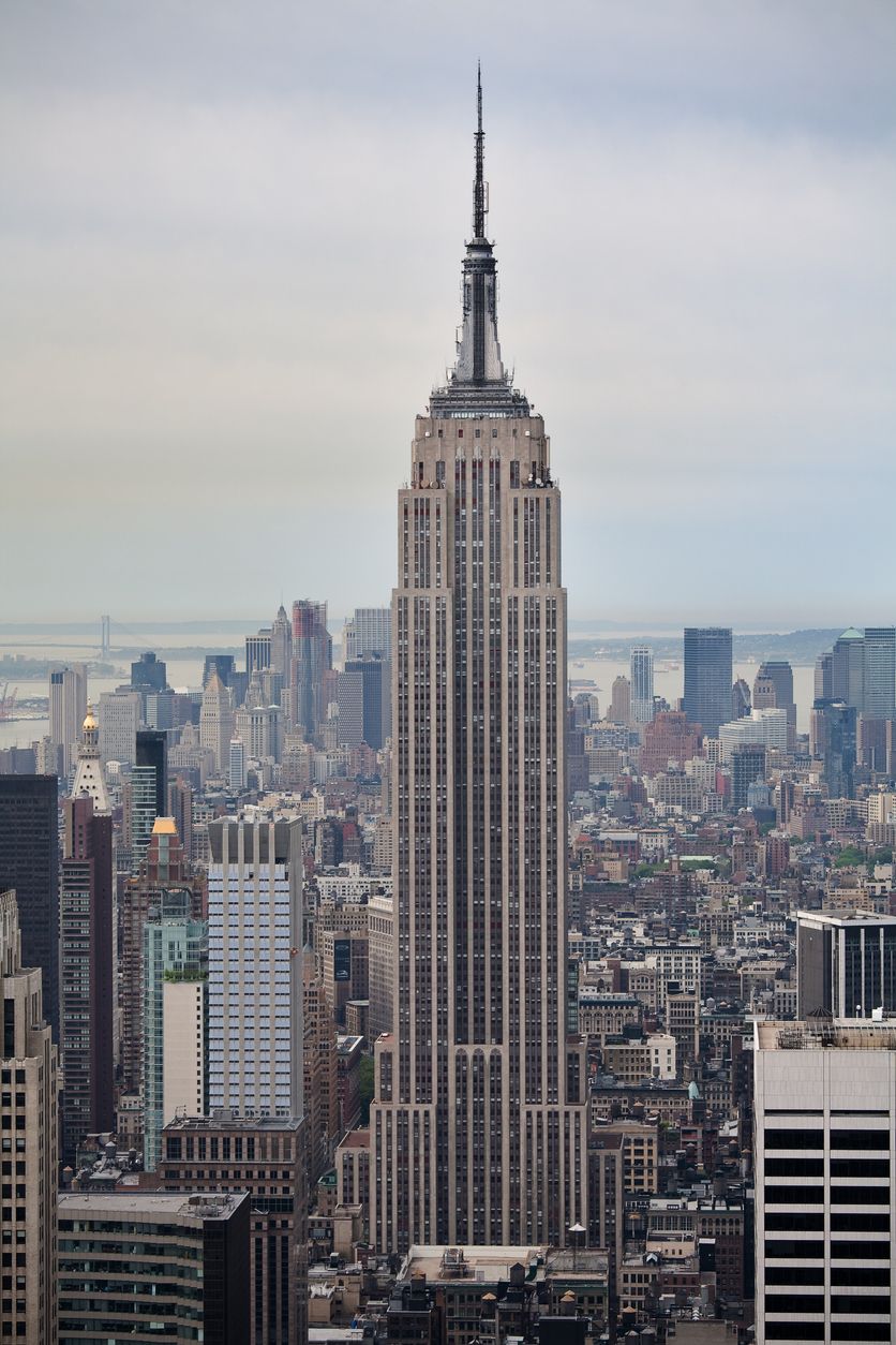 Manhattan skyline with the Empire State Building in focus.