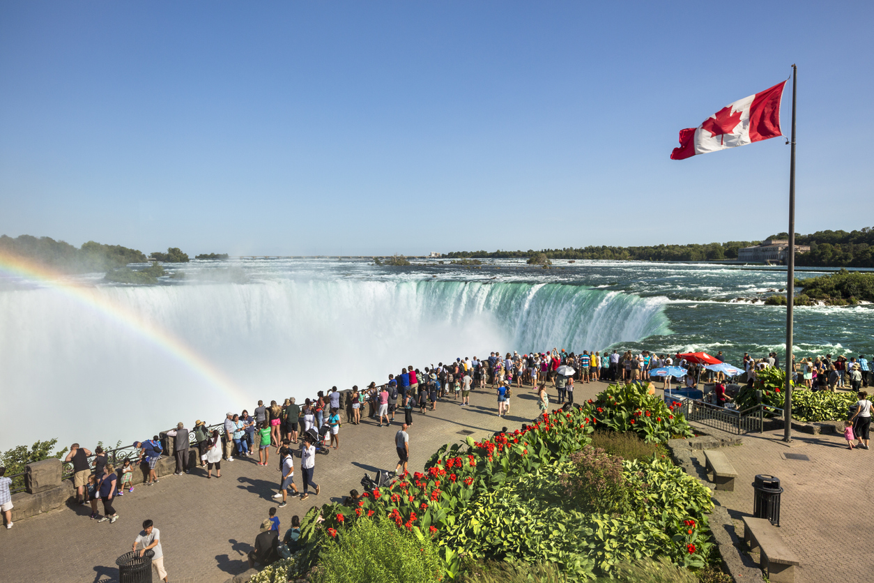 Niagara Falls is the collective name for three waterfalls that straddle the international border between Canada and the United States.