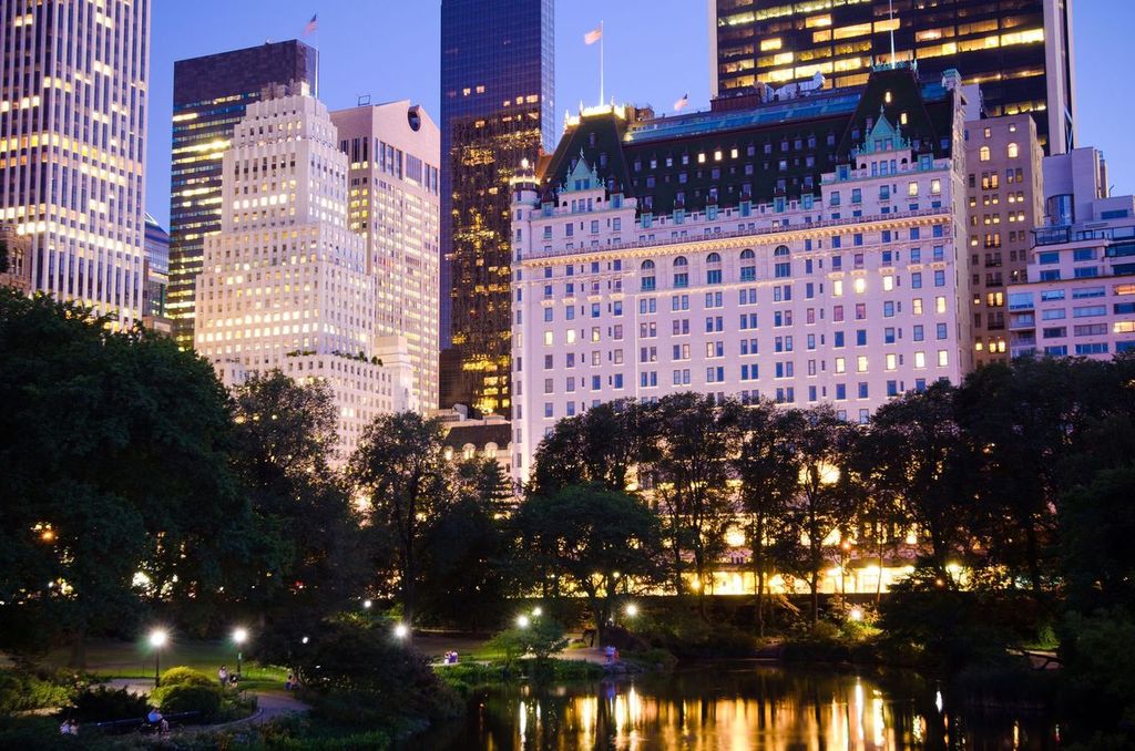 Plaza Hotel and other buildings as seen from Central Park, New York City, USA.
