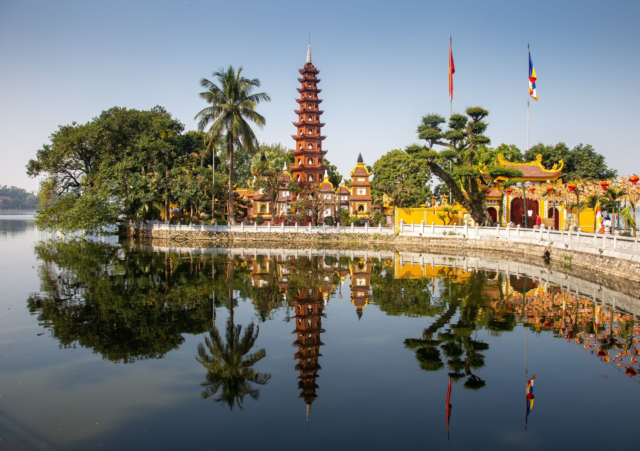 Tran Quoc Pagoda as seen from Thanh Nien Street in Hanoi, Vietnam