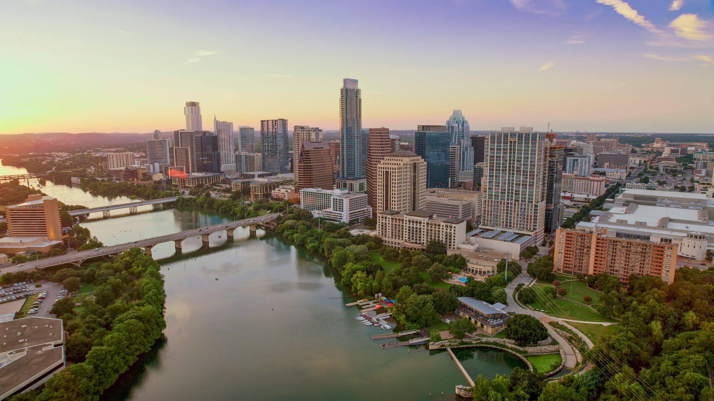 Colorado river passing through downtown Austin, Texas