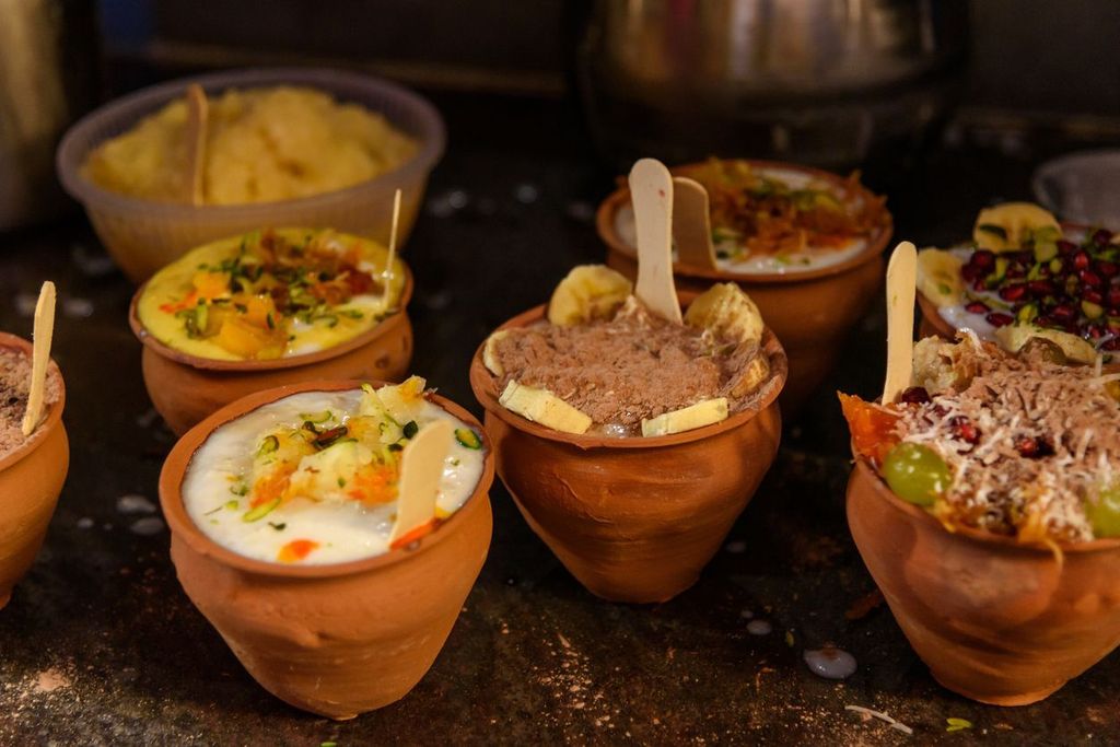 Indian popular drink lassi on the street in Varanasi