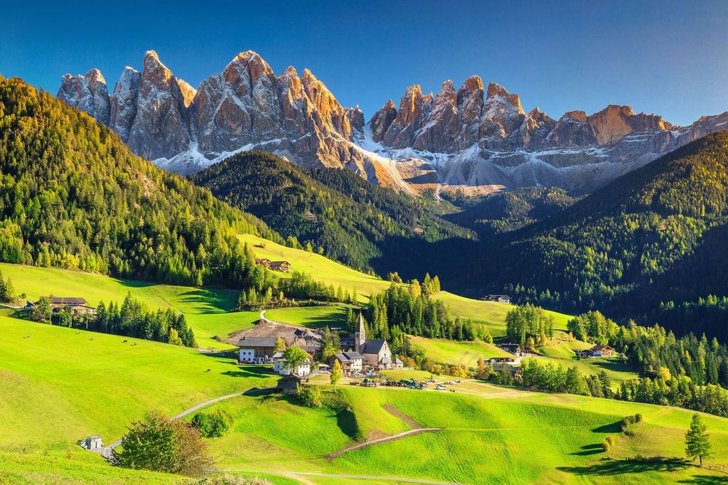 Stunning landscape with Santa Maddalena village, Dolomites, Italy