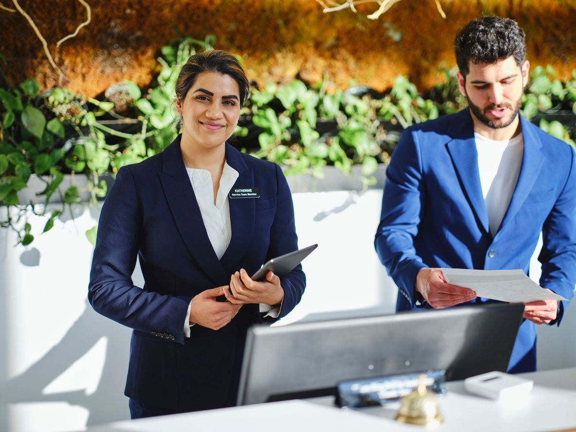 Resort employees at the front desk.