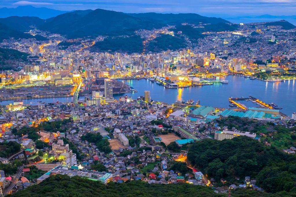 Night view city of Nagasaki from Mt. Inasa