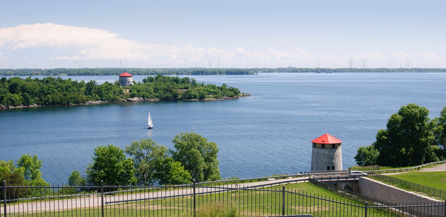 Two watch towers at Fort Henry, Kingston, Ontario overlooking Lake Ontario