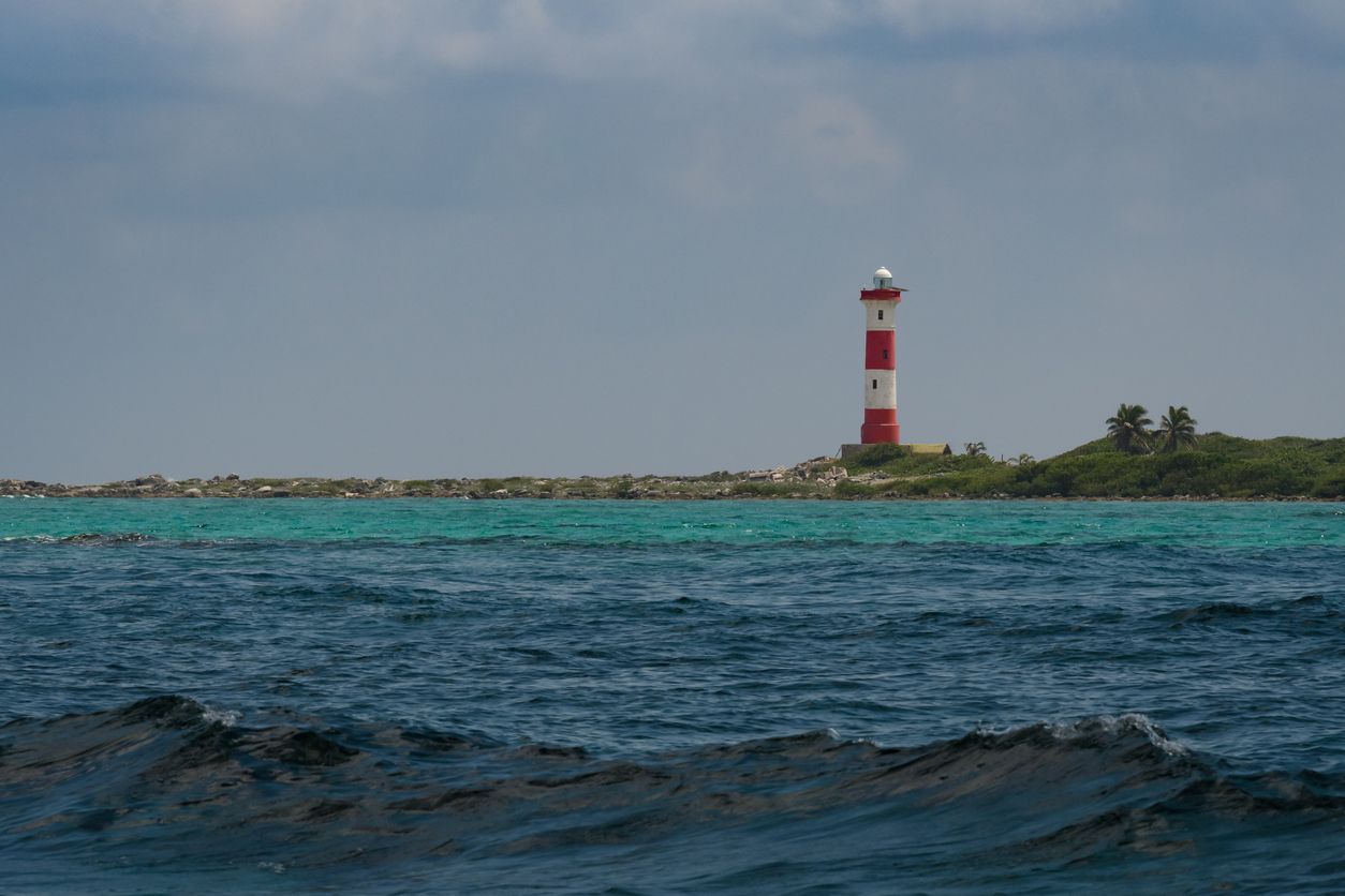 Caribbean sea in Mexico with Punta Molas light house in Cozumel