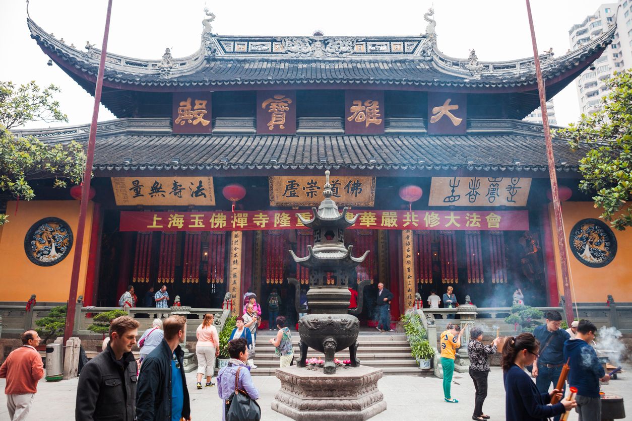 People at the Jade Buddha Temple in Shanghai, China