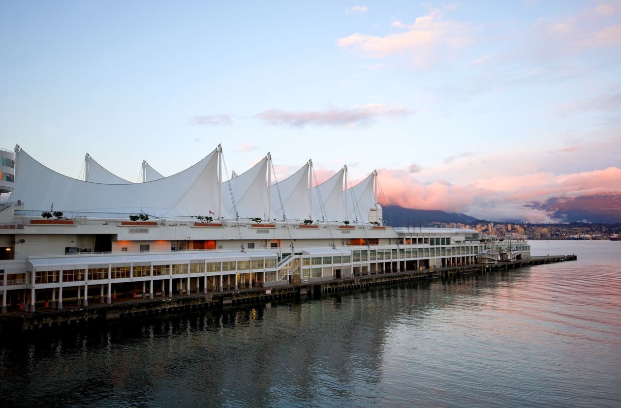 The famous Canada Place in Vancouver, BC in the evening light.