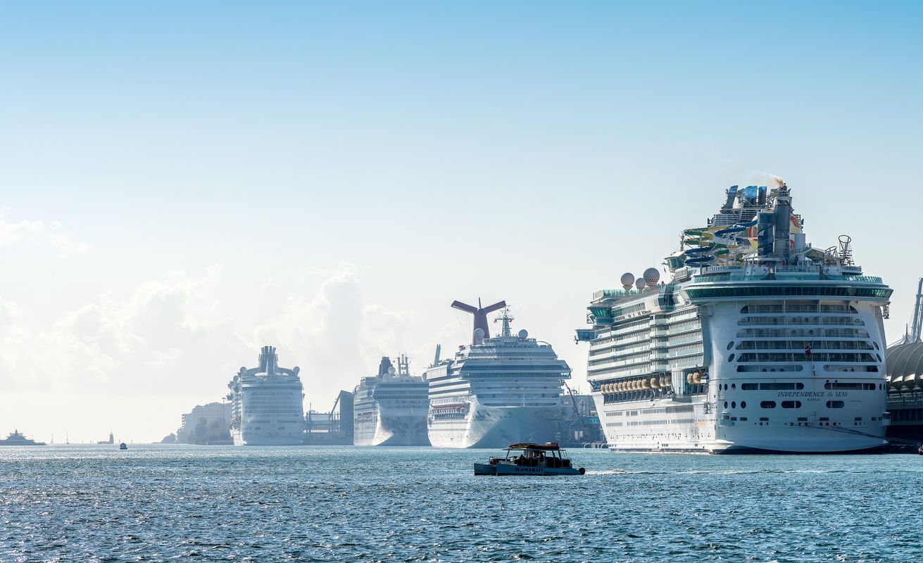 Cruise ships stopped at the Port of Miami, one of the busiest ports in the United States.