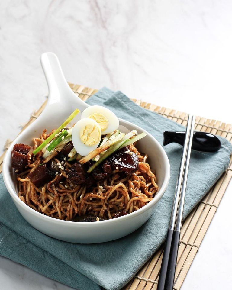 Jajangmyeon or JJajangmyeon is Korean Noodle with Black Sauce.