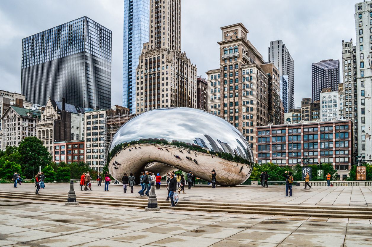 Chicago Bean in Millennium Park with Reflection of Skyscrapers