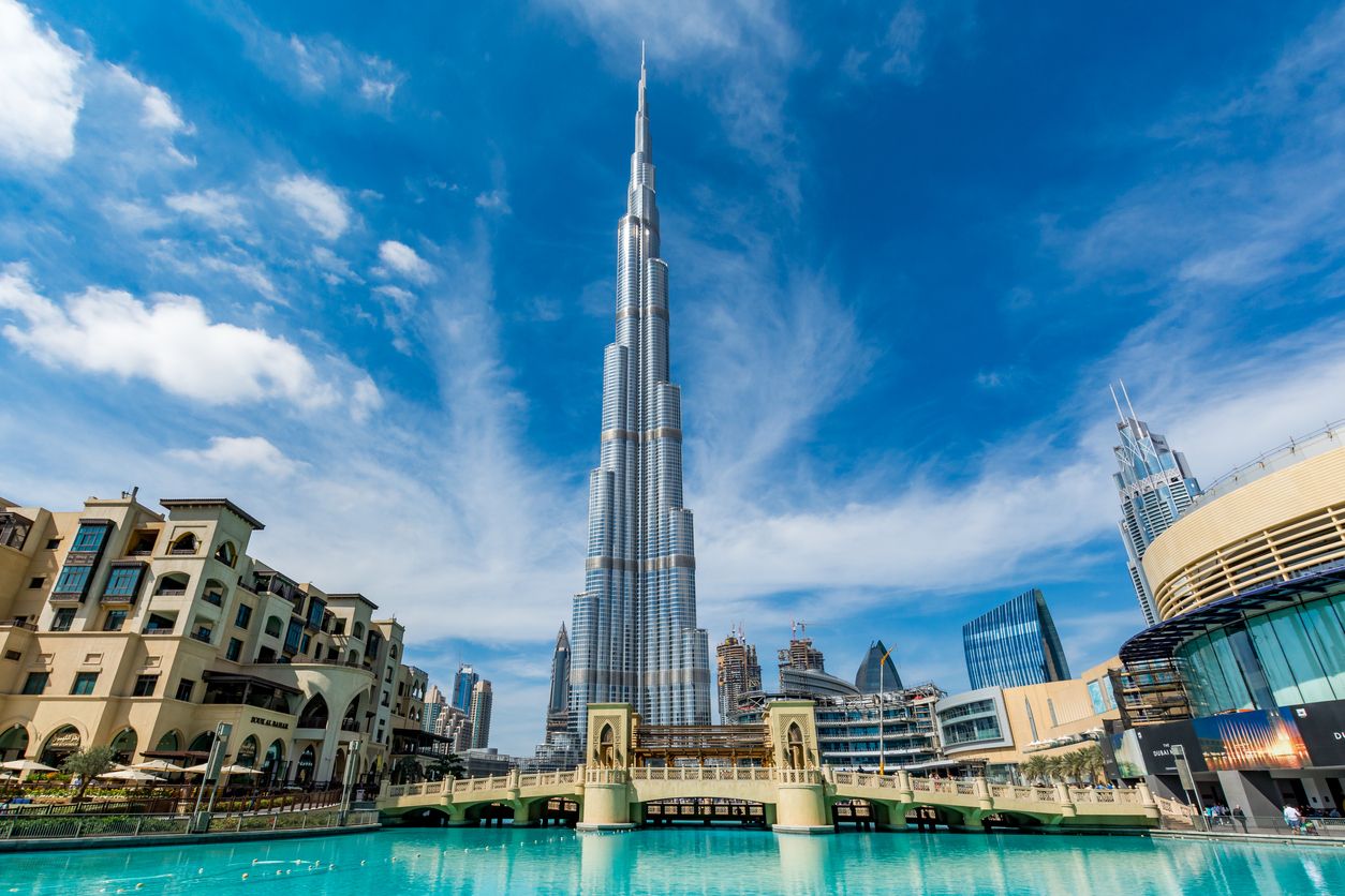 View of Burj Khalifa, Dubai, UAE, on a beautiful day