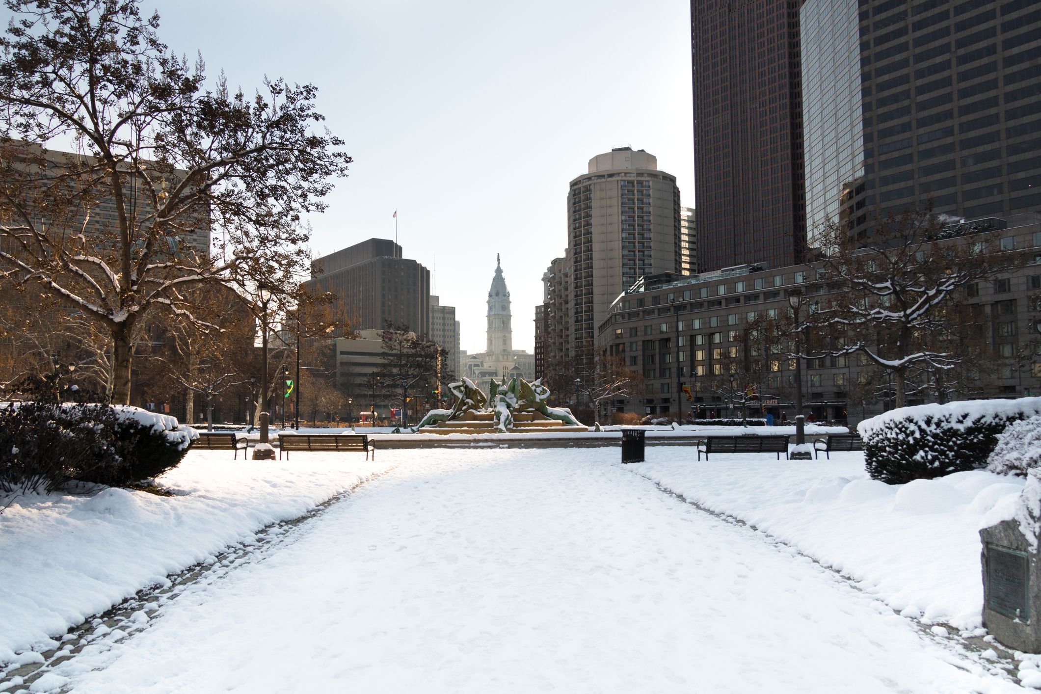 Park with snow in Philadelphia, Pennsylvania