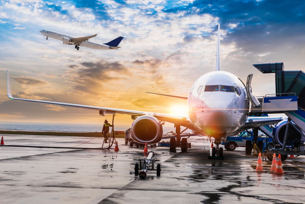 Passenger airplane getting ready for flight
