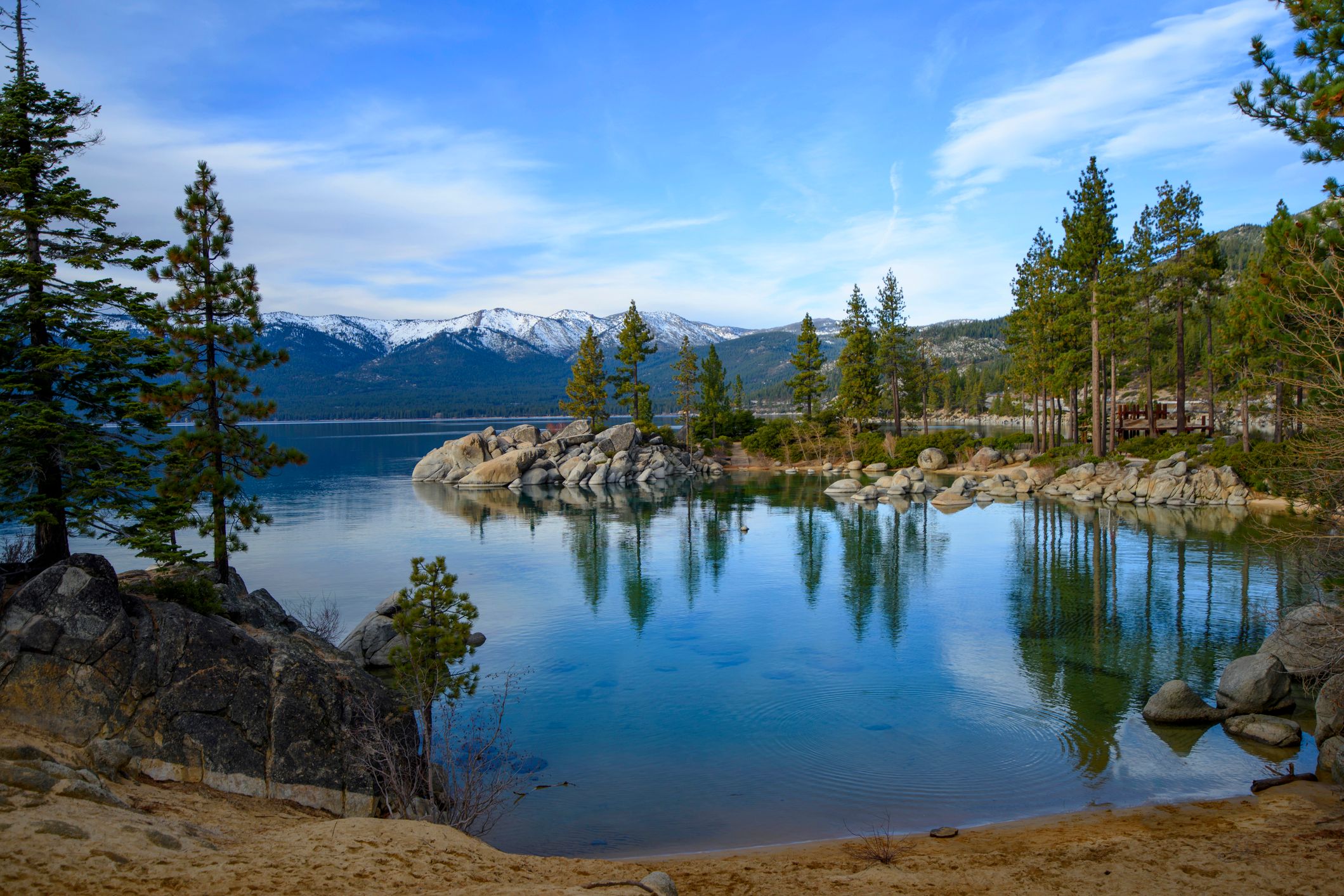 Lake Tahoe with snow capped mountain