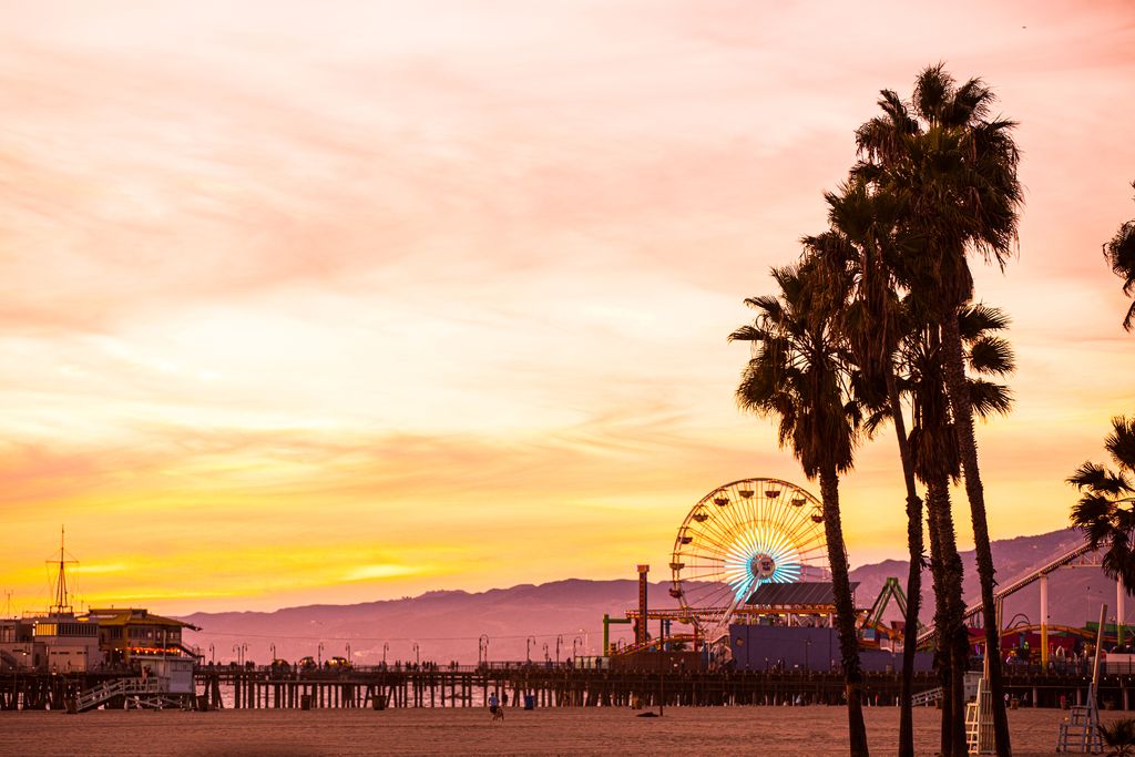 California beautiful sunset in Santa Monica, Los Angeles